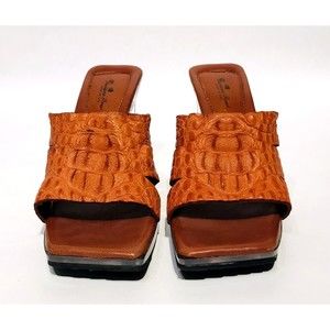 Luciano Rossi Crocodile Style Leather Heels Mule Womens Size 7 Made in USA